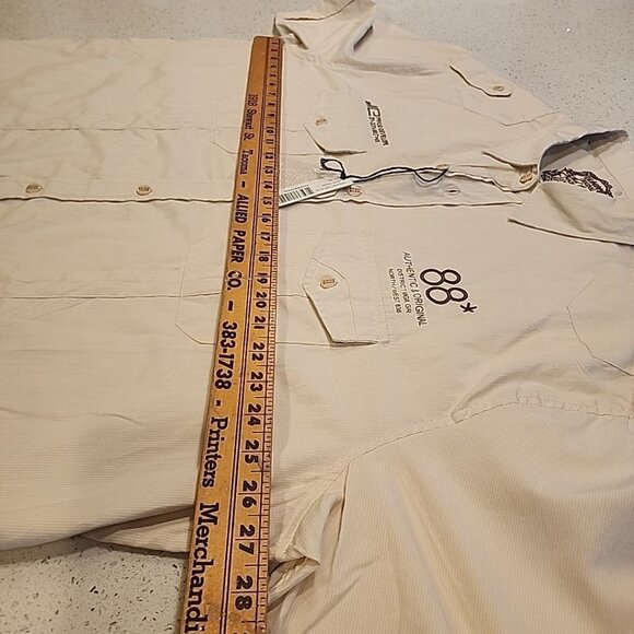 NWT lr scoop shirt Mens 4x Khaki Tan Button Embroidered Short Sleeve - Picture 7 of 9